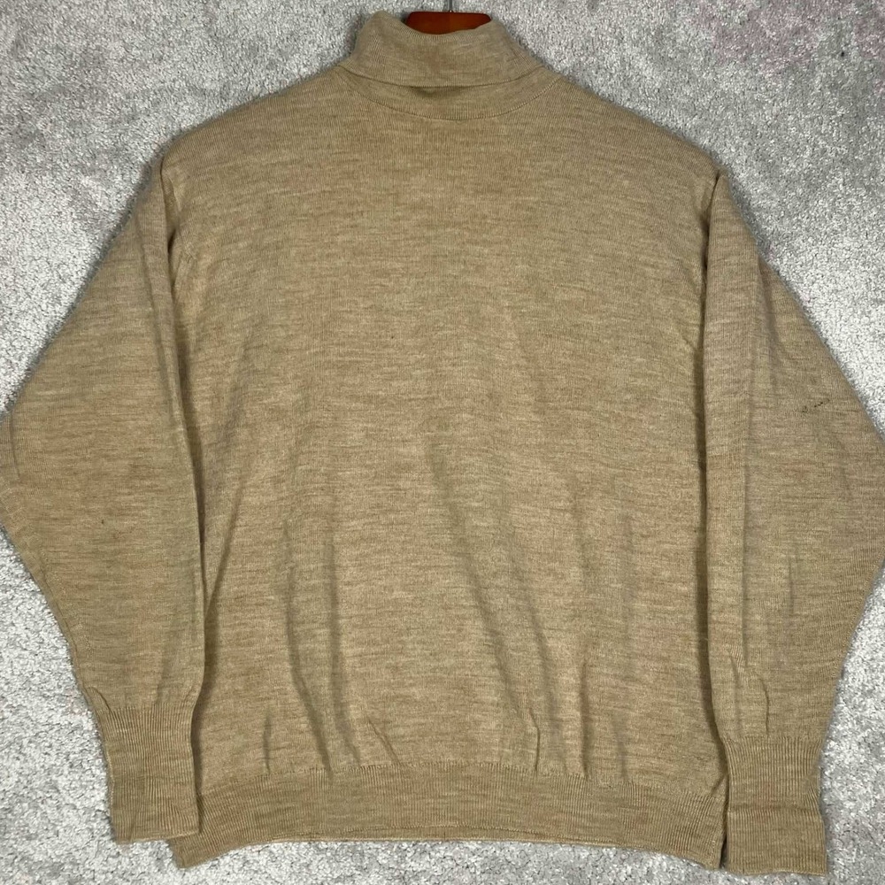 Vintage 70s Turtleneck Sweater Mens XL Tan 100% New Wool Superior 10s England